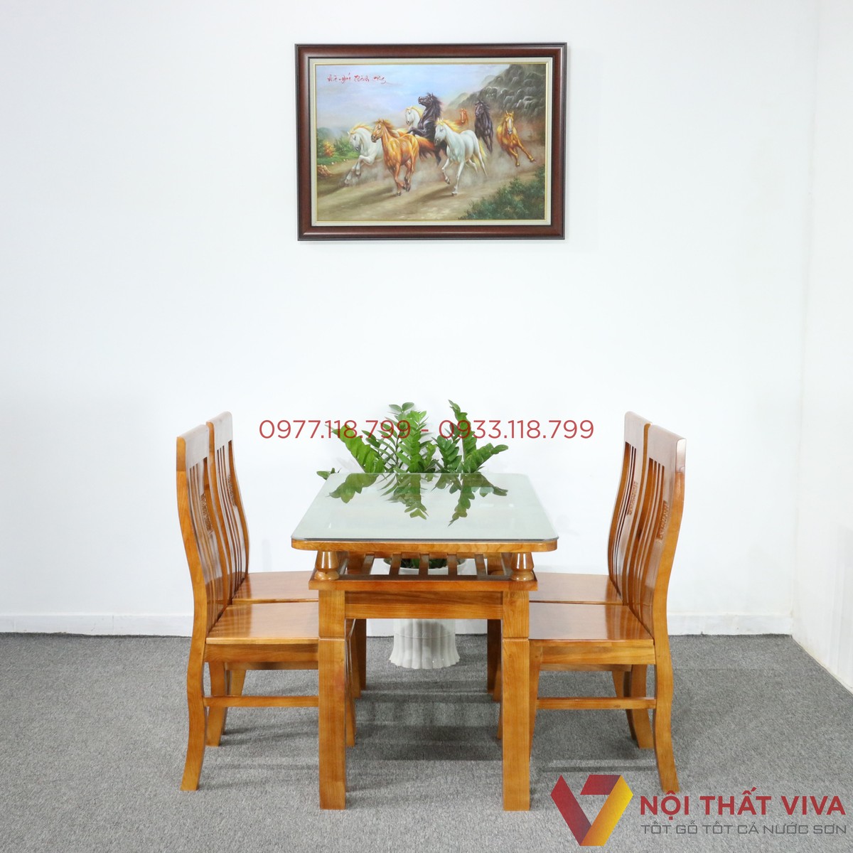 Bộ Bàn Ăn Gỗ Sồi 2 Tầng 4 Ghế Màu Cánh Gián