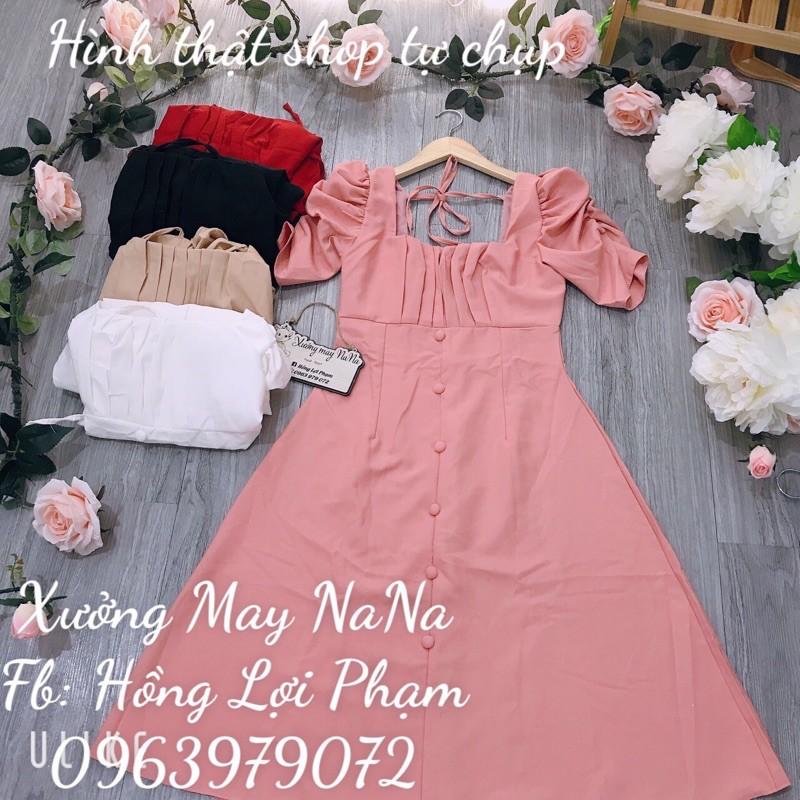 Đầm xếp ly ngực tay phồng