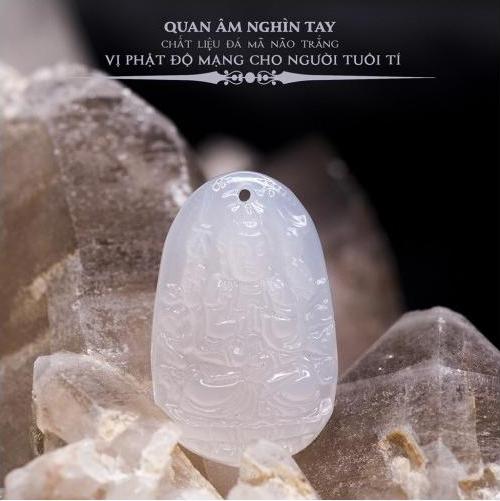 Mặt dây chuyền Thiên Thủ Thiên Nhãn Mã Não Trắng tự nhiên - Phật Độ Mạng cho người tuổi Tý - PBMWAGA01