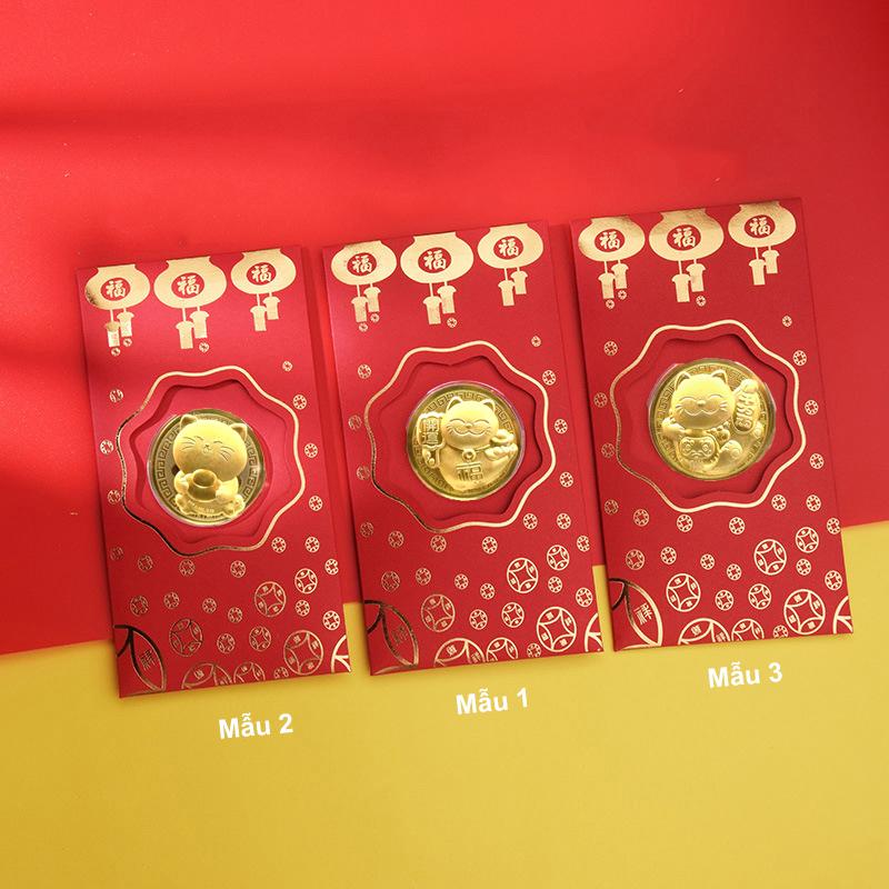 Set 5 phong bao lì xì hình con mèo vàng lì xì tết Quý Mão 2023 - Mẫu 1 - PASA COLLECTION
