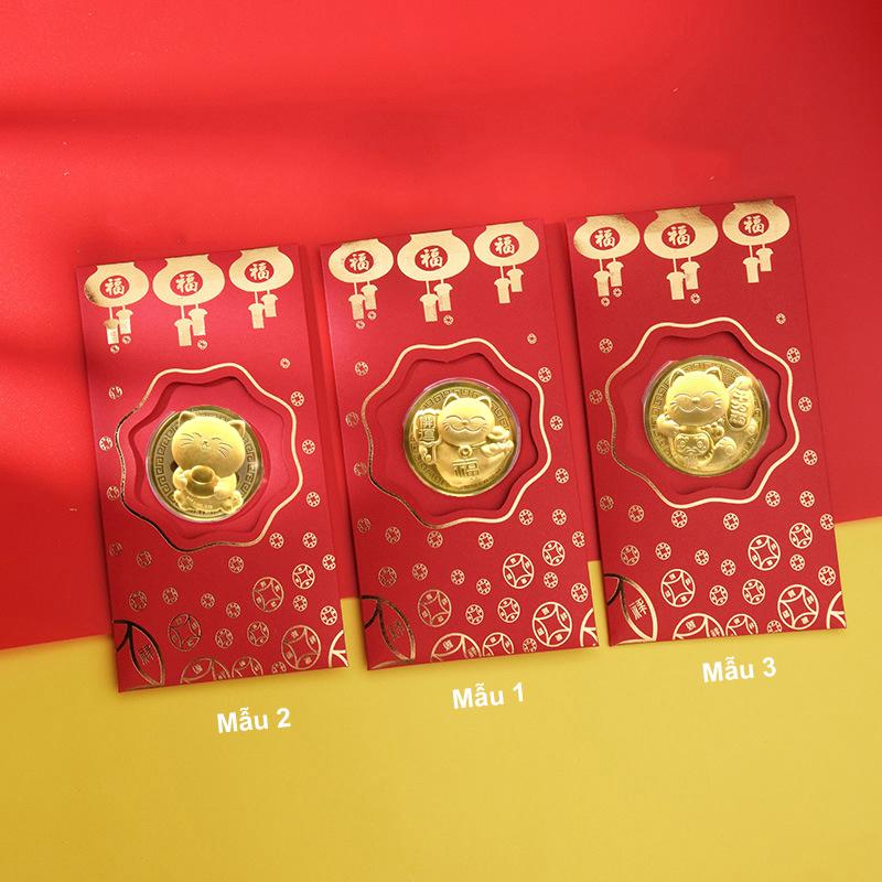 COMBO 5 Bao Lì xì độc ý nghĩa - phong bao lì xì Con Mèo Vàng 24k - Mẫu 3 - PASA COLLECTION