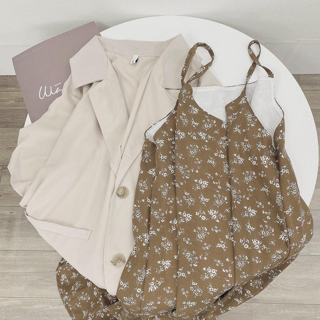 Set Đồ Nữ Đầm Nữ Hai Dây Phối Áo Blazer Thiết Kế Đơn Giản Màu Cơ Bản Siêu Xinh Phù Hợp Đi Chơi.