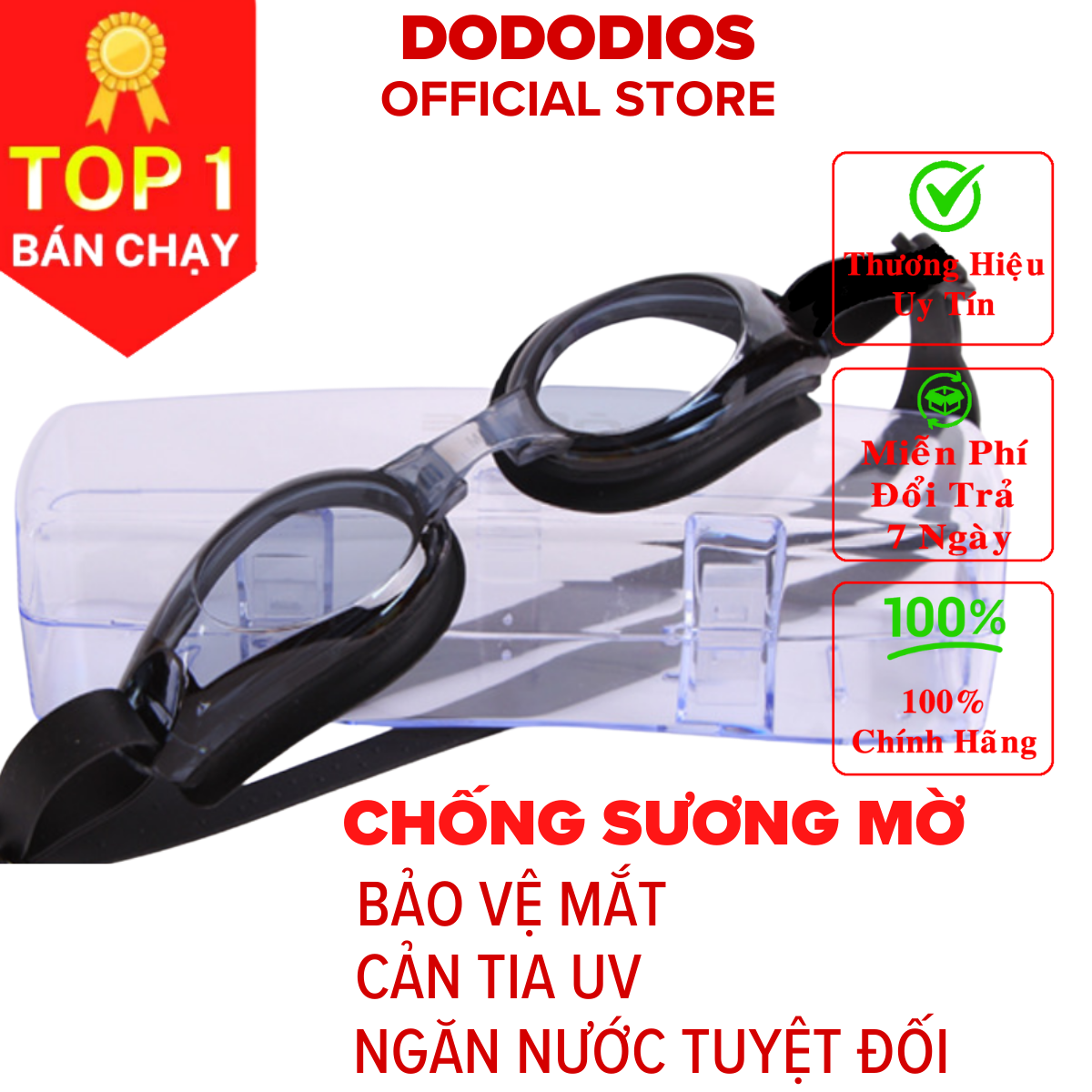 Kính bơi chống sương mờ, chống UV, dây được làm 100% silicone mềm mại, thiết kế không trơn trượt, độ co giãn, độ bền thách thức thời gian, dành cho vận động viên chuyên nghiệp, người đi bơi hằng ngày - Chính hãng DODODIOS