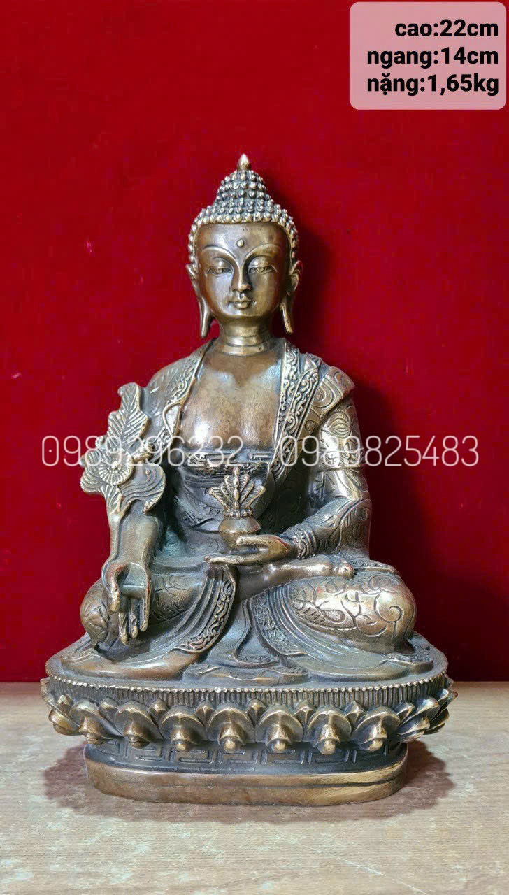 Tượng Phật Dược Sư bằng đồng hun cao 22cm - Tôn tượng Dược Sư