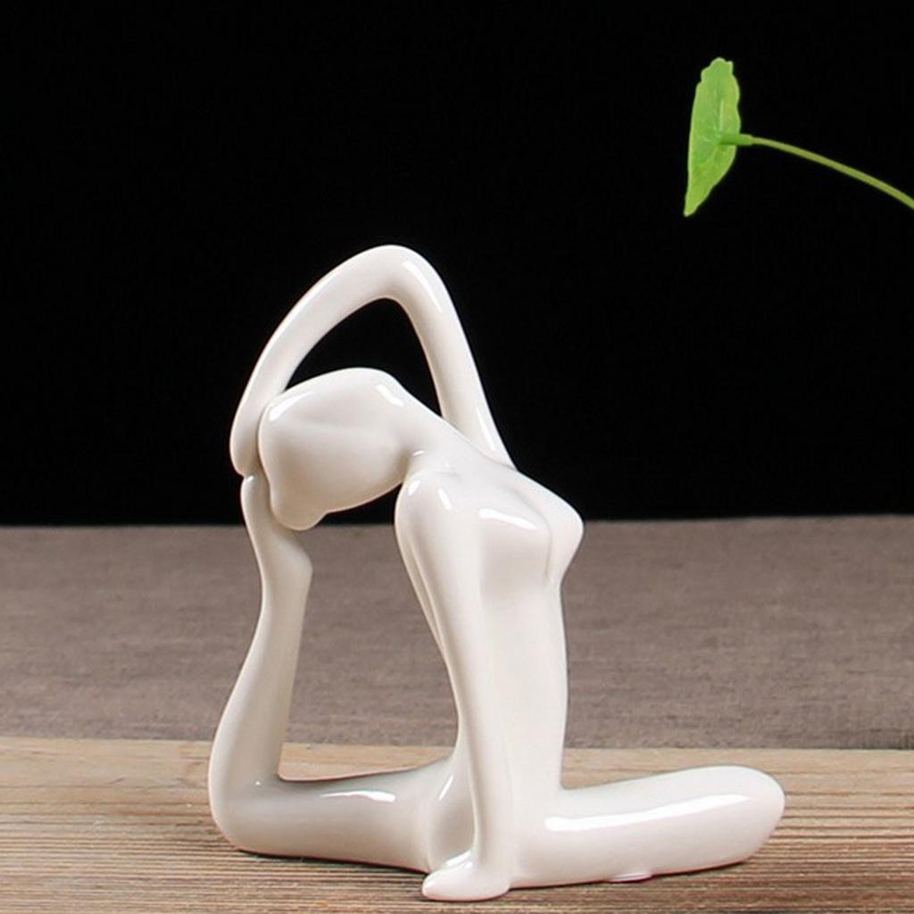 2 Pcs Ceramic Yoga Figure Ornament Statue Sculpture Garden Desk Decor