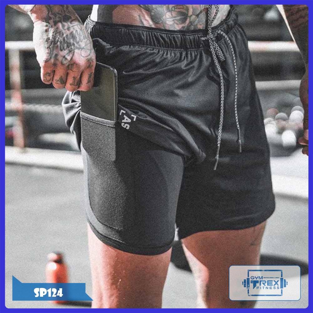 Quần đùi nam thể thao 2 lớp ASRV SP124, Quần short tập gym nam lót legging dáng ngắn - Gym Trex