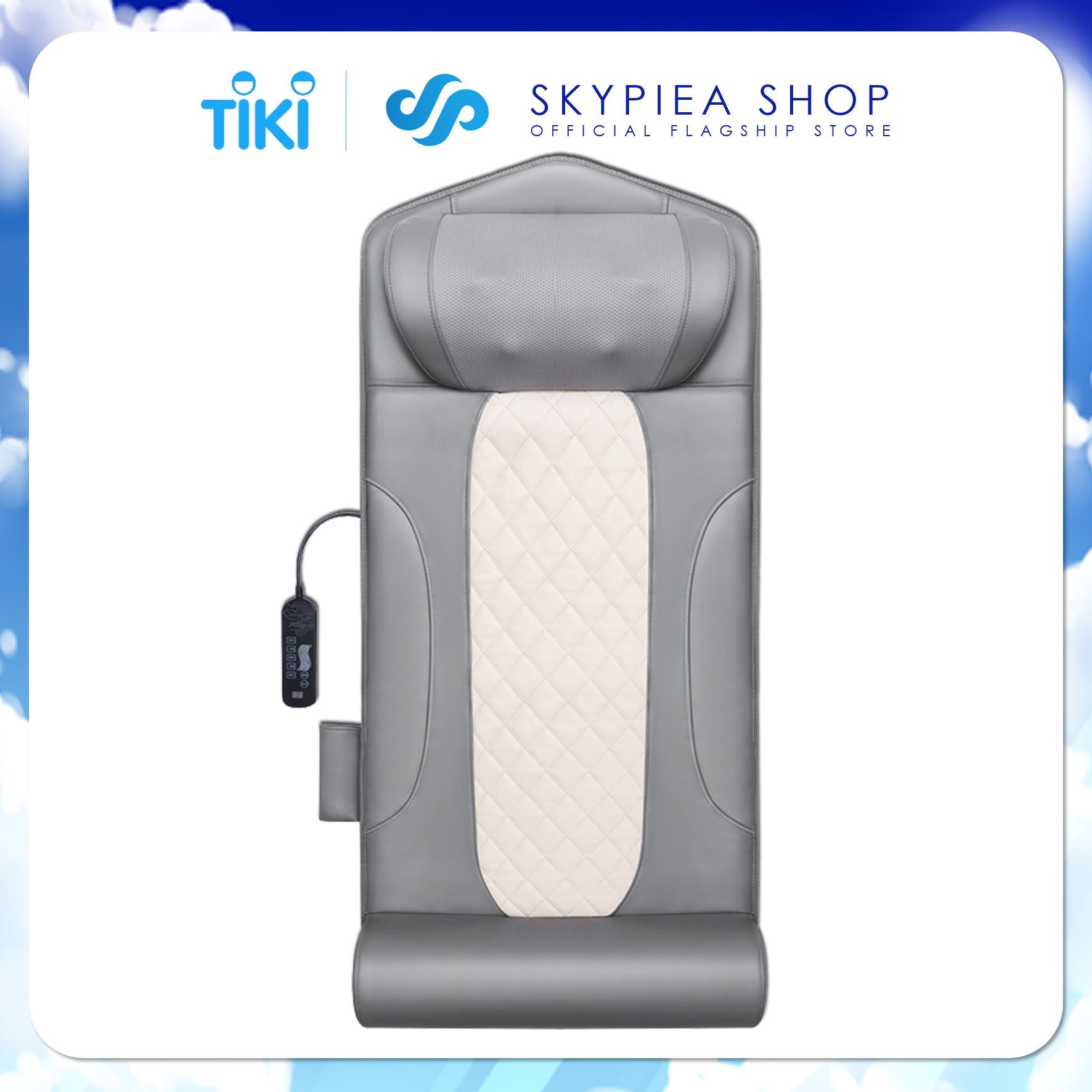 Đệm Massage Cao Cấp - Chất Liệu Da Pu - Massage Cổ, Vai, Gáy - Massage Toàn Thân - Phiên Bản 2021 - Đệm Mát Xa Toàn Thân Hồng Ngoại - Màu Xám