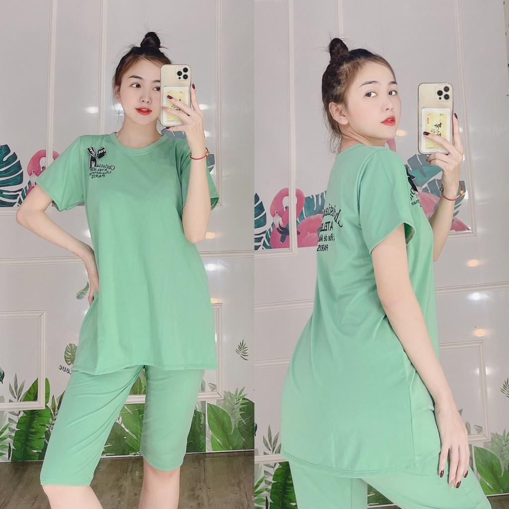 Đồ bộ nữ quần lửng áo đính nơ đồ bộ mặc nhà chất liệu cotton thoáng mát