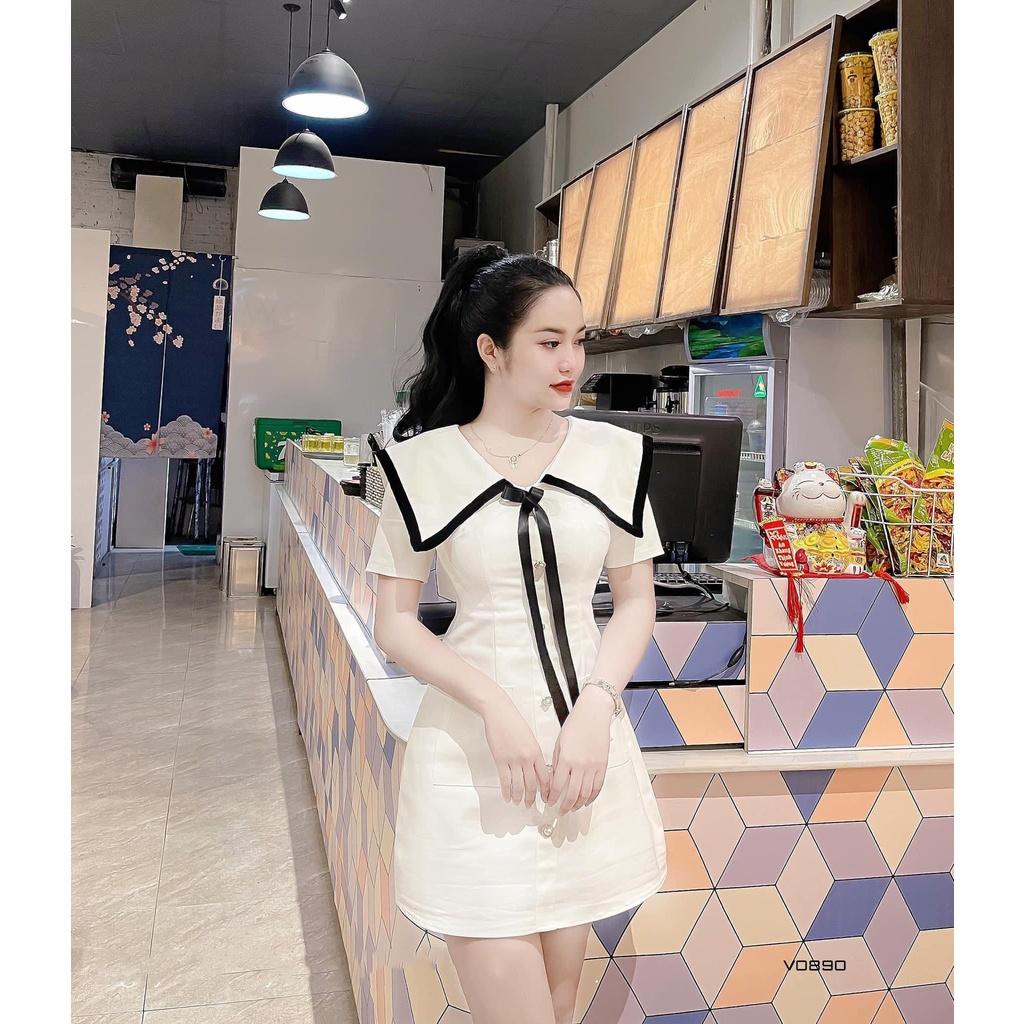 Đầm nữ kết nơ Thủy Thủ xinh xắn dạo phố dự tiệc 2 màu sắc