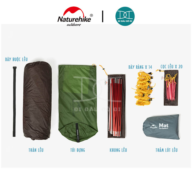 Lều cắm trại chống mưa 3 người 2 ngăn Naturehike Opalus NH17L001-L