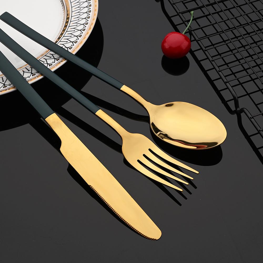 6/30 Chiếc Tây Chén Ăn Vàng Bộ Dao Kéo Inox Phẳng Bằng Bộ Dao Muỗng Nĩa Muỗng Trà Bộ Nhà Bếp Bộ Đồ Ăn Kiềng Bạc bộ
