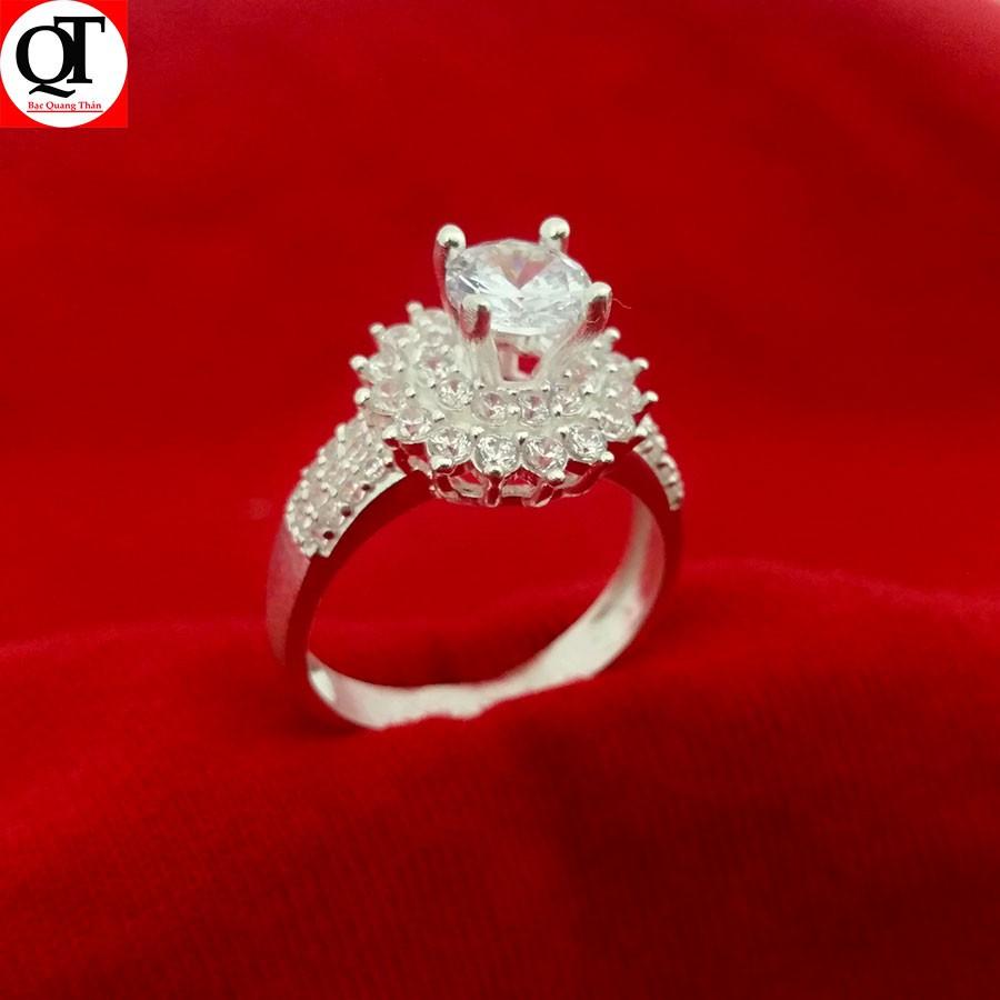 Nhẫn nữ Hàn Quốc chất liệu bạc thật ổ cao gắn đá màu trắng 6ly trang sức Bạc Quang Thản - QTNU3