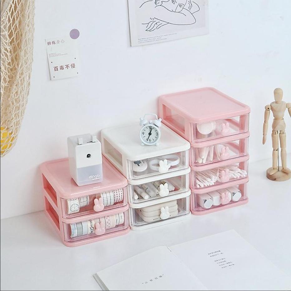 Kệ Đựng Mỹ Phẩm Thỏ Nhiều Tầng Có Sticker Dễ Thương