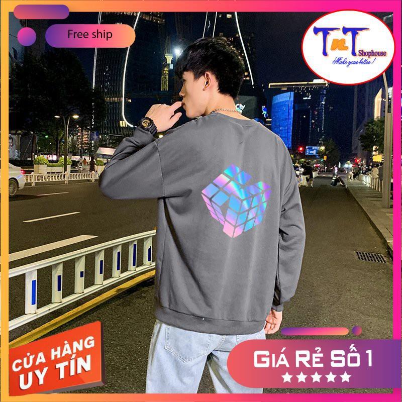 AS09 Áo Sweater Rubik Phản Quang Áo Nỉ Dài Tay Unisex Nam Nữ Freesize Dưới 75 Kg