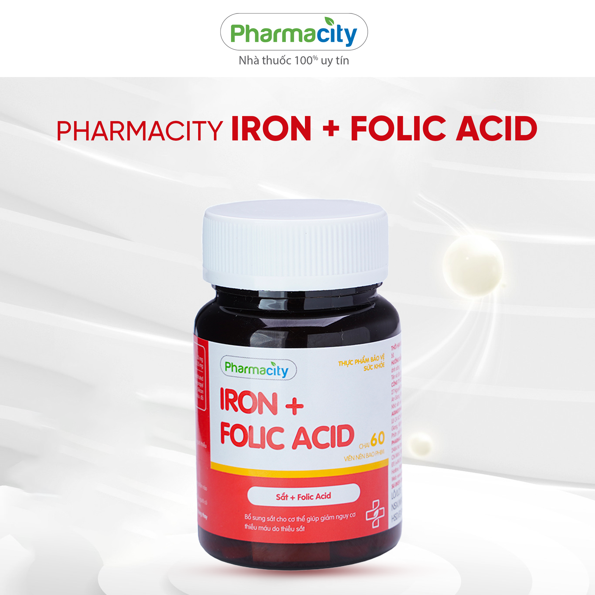 Viên bổ sung sắt và hỗ trợ giảm nguy cơ thiếu máu Pharmacity Iron + Folic Acid