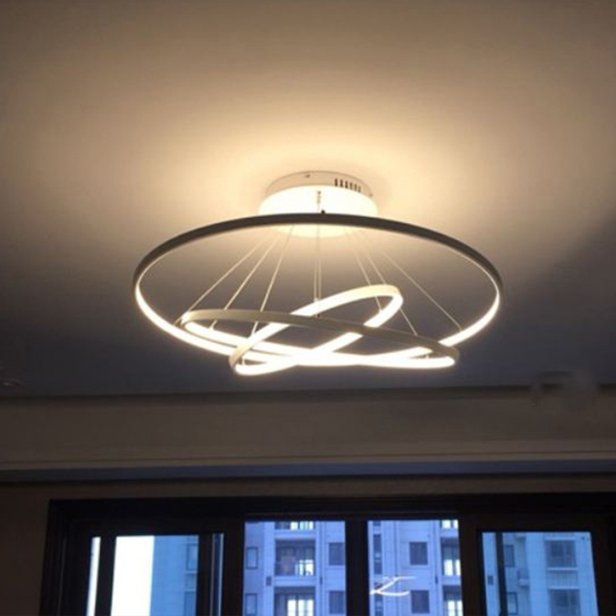 Đèn thả trần - đèn trần trang trí phòng khách 3 vòng to 3 chế độ màu ánh sáng LINH WIN