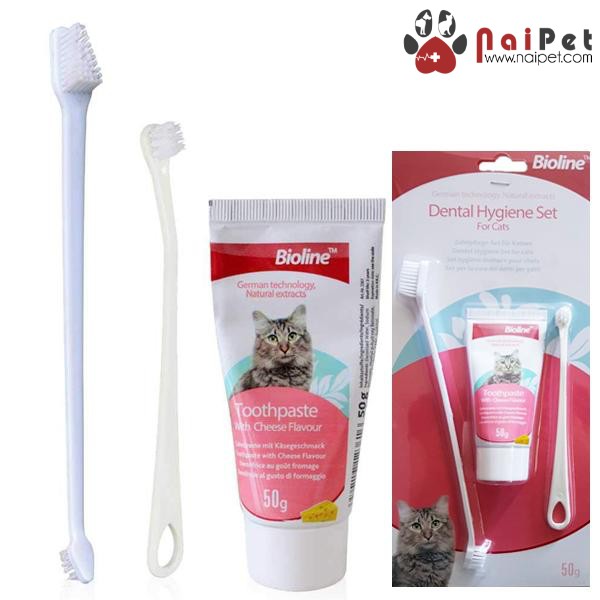 Bộ Đánh Răng Kem Đánh Răng Bàn Chải Đánh Răng Mèo Dental Hygiene Set Bioline 50g