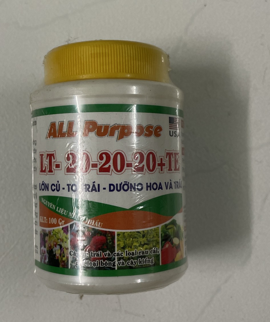 Phân Bón Lá NPK 20-20-20+TE dùng cho cây trưởng thành Lọ 100 Gram