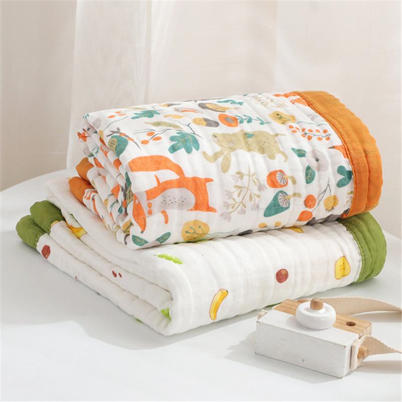 Muslin Chăn 100% Cotton 6 Lớp Chăn Ga Gối Chần Gòn Sơ Sinh Mềm Mại Làm Dày Gai Đầm Chăn Hoạt Hình Cho Bé Quấn Khăn Tắm