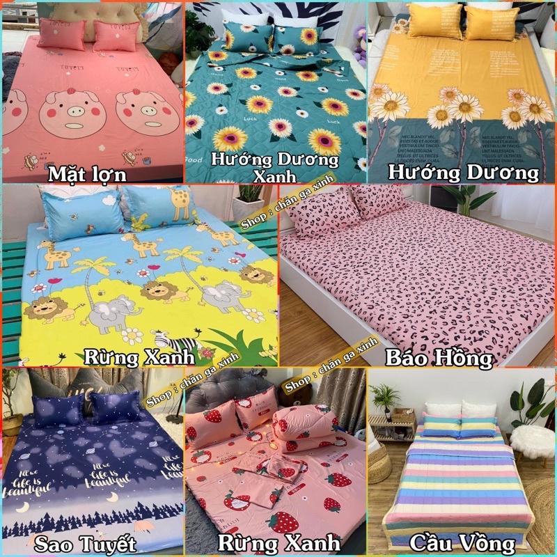 Bộ ga kèm đôi vỏ gối 3 món poly cotton siêu ngộ nghĩnh m6 hoặc m8 nhiều màu xinh ga được bo chun