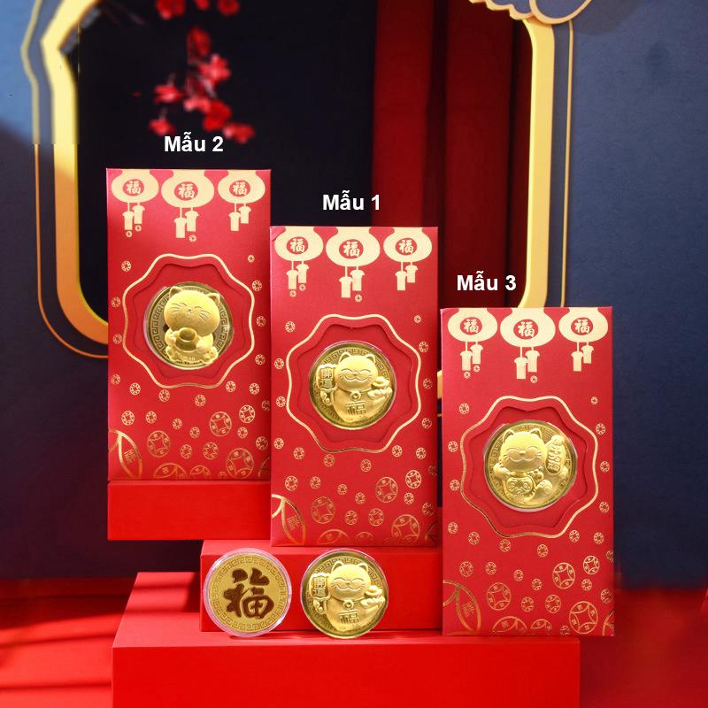 Combo 10 Bao - Quà tặng sang chảnh ngày Tết - Bao Lì Xì Mèo Như Ý Cát Tường Vàng 24k - Mẫu 2 - PASA COLLECTION