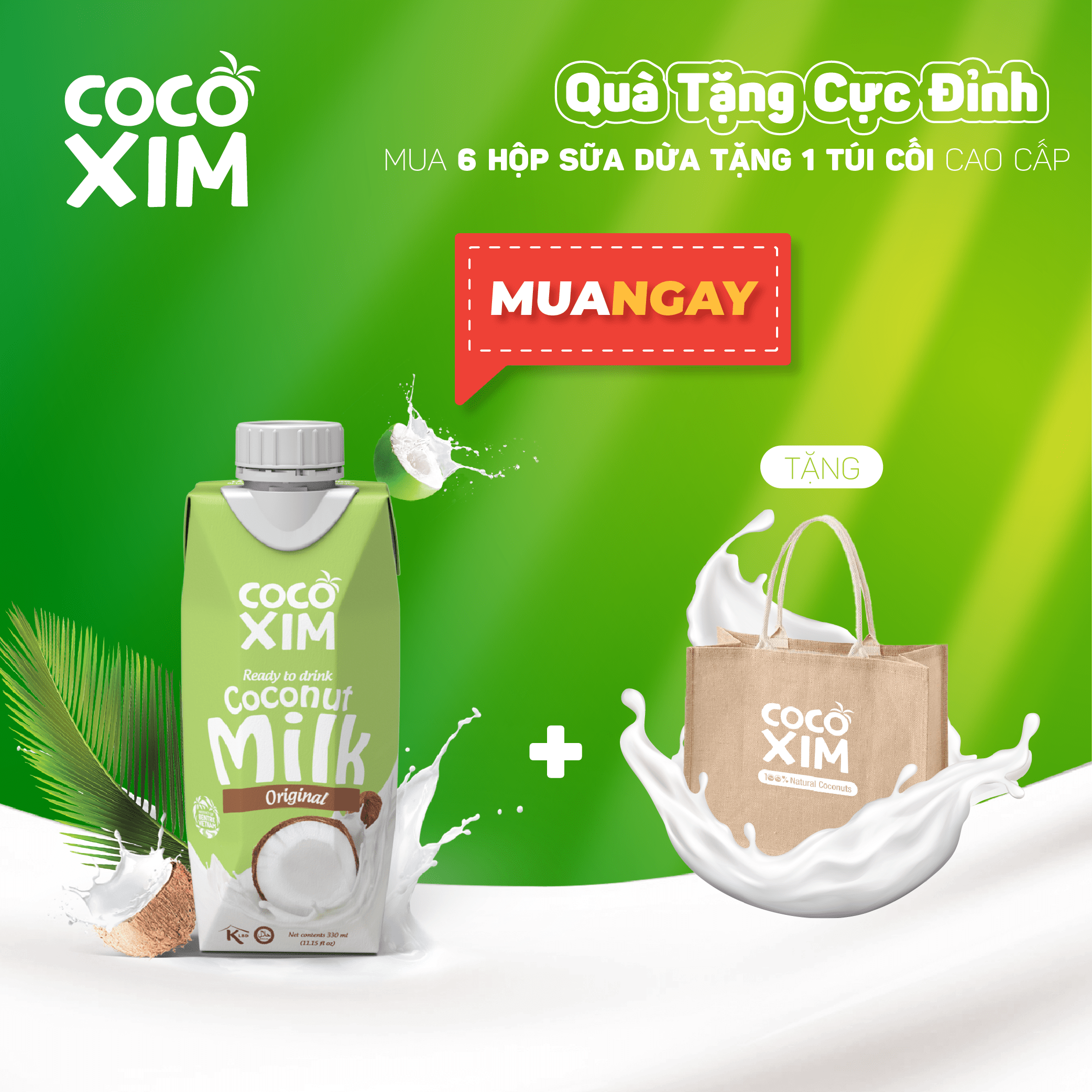 Thùng 12 Hộp Sữa Dừa Cococxim Nguyên Chất 330ml/Hộp