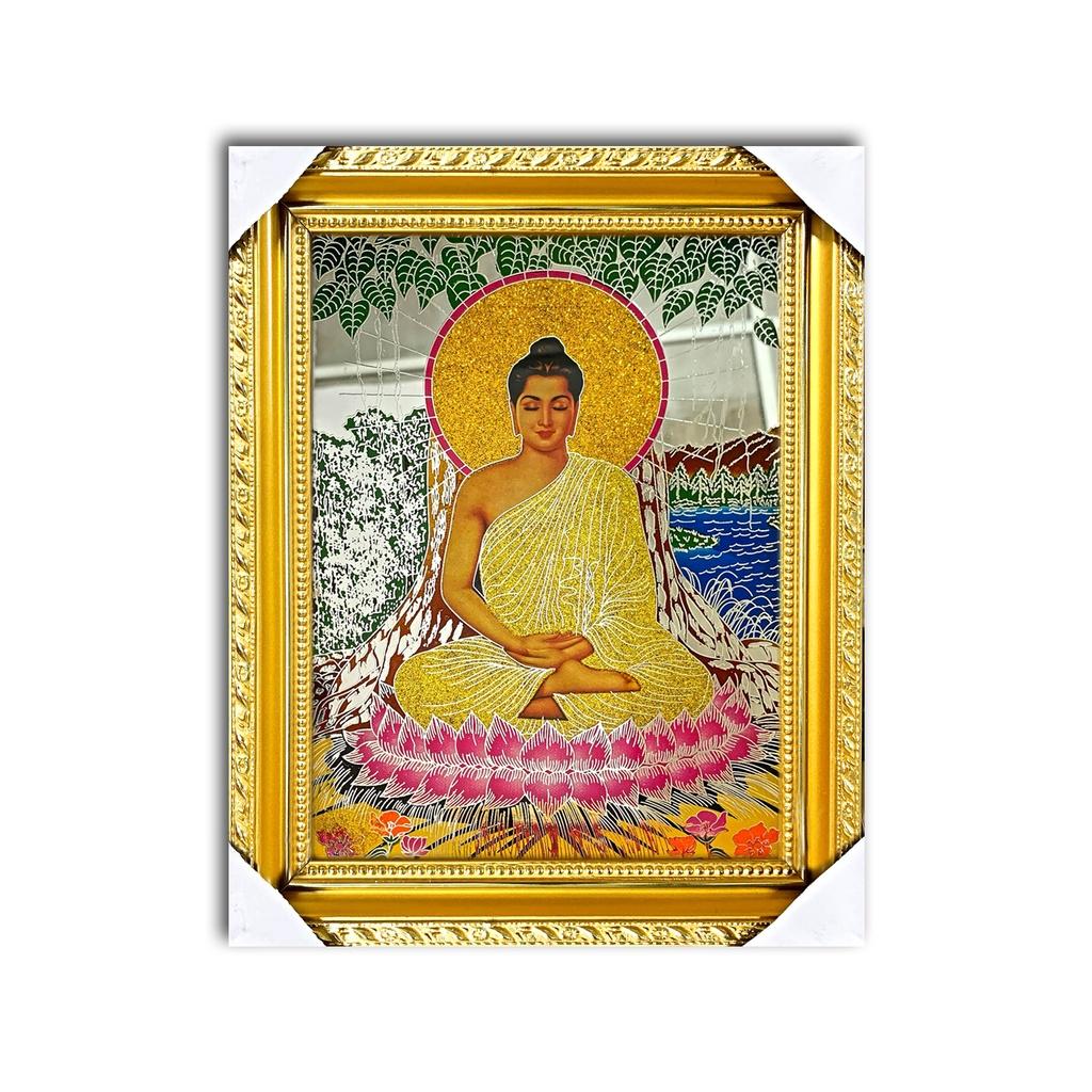 Tranh Kiếng Thích Ca Mâu Ni chạm - Nền Gương - Tranh kiếng chạm - Độ mệnh - Khung gỗ