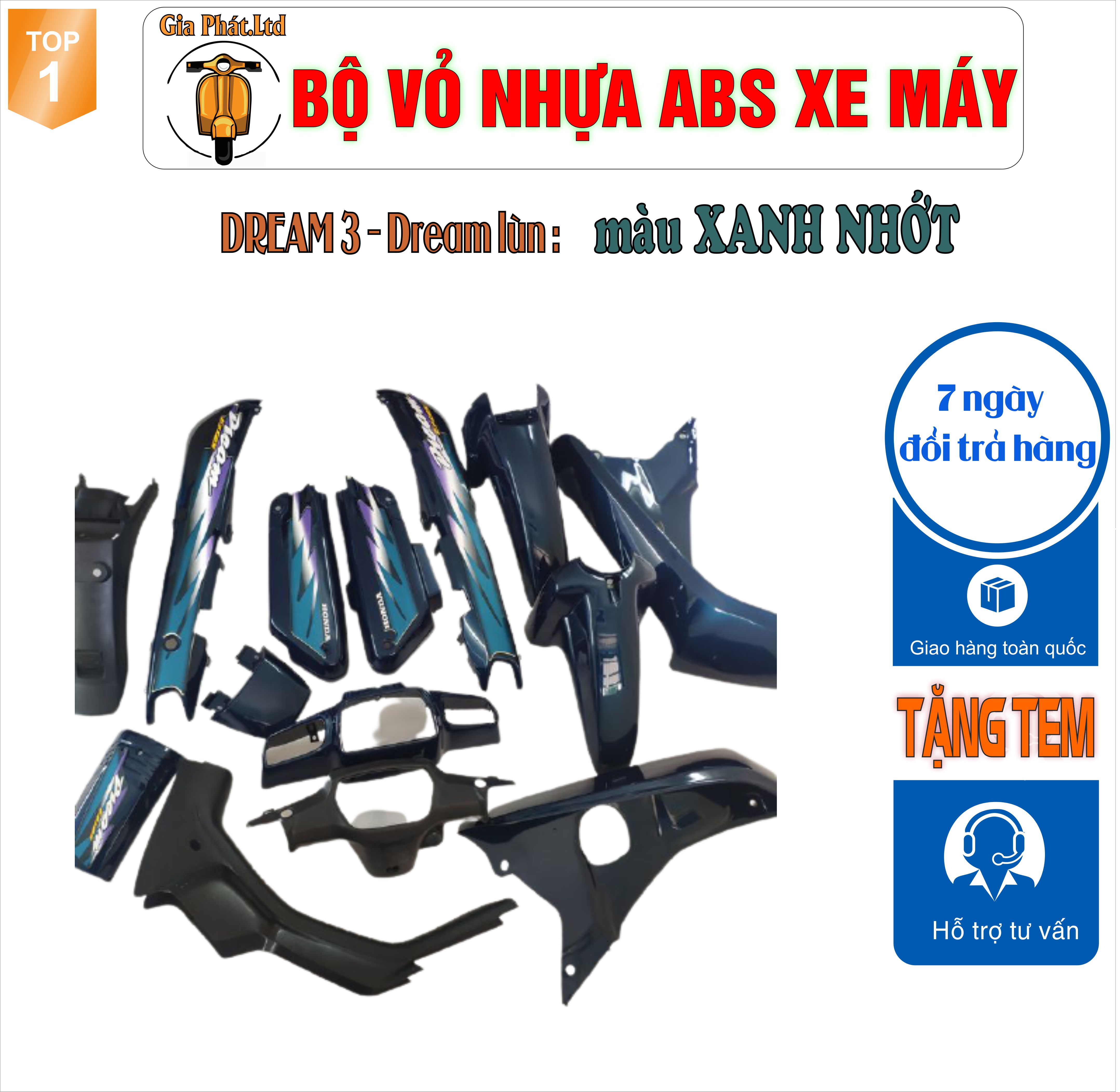 [Tặng bộ tem] Bộ nhựa Dàn áo Dream 3 - Dream lùn- Dream Exces màu XANH NHỚT, nhựa ABS cao cấp-TKB_1352_2142