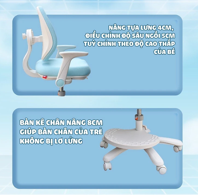 Ghế học sinh chống gù đa năng Tundo nâng hạ chiều cao tay gạt CT G104+ có khóa bánh trọng lực, xoay 360 độ