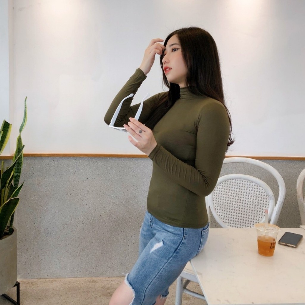 Áo Thun Giữ Nhiệt Nữ BODY Tay Dài Cổ Lọ Màu Trơn