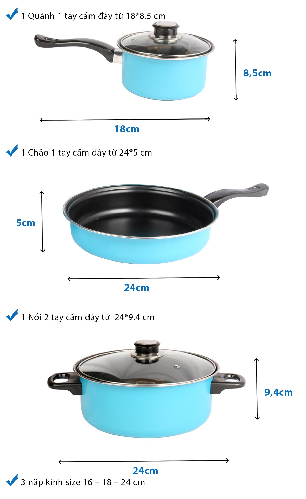 Quánh chống dính đáy từ 1 tay cầm The Best Cook Ware size 18cm dùng được tất cả các loại bếp (Induction)