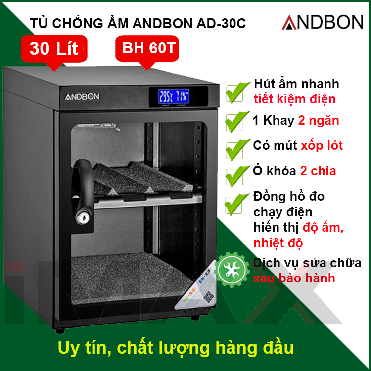 Tủ Chống Ẩm Andbon AD-30C - Hàng Nhập Khẩu
