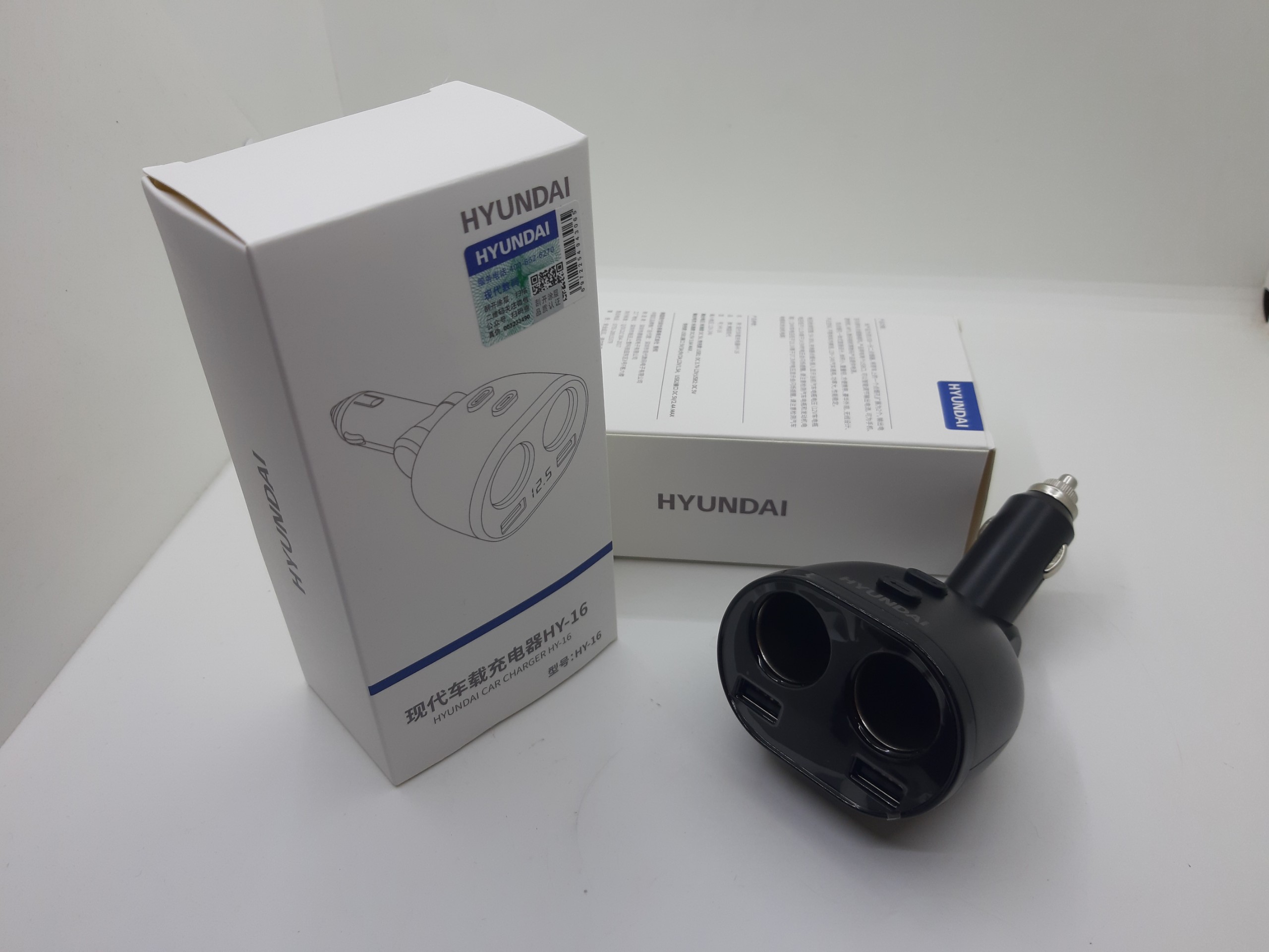 Bộ chia tẩu xe hơi 2 cổng sạc USB, 2 tẩu Huyndai HY16 QC 3.0