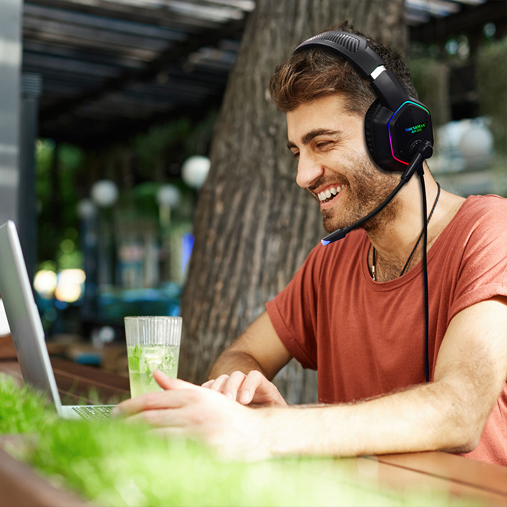 Tai Nghe Chụp Tai Có Micro Tích Hợp SoundMax AH-335 | Tai Nghe Chơi Game Có Đèn LED RGB SoundMax AH335 | Gaming Headset - Hàng Chính Hãng