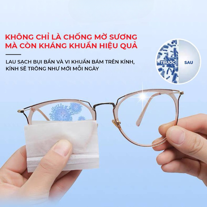 Hộp 100 khăn lau kính nano chống bám hơi nước, lau sạch nhờn vân tay bụi bẩn trên mắt kính, điện thoại, laptop, máy ảnh Hàng chính hãng