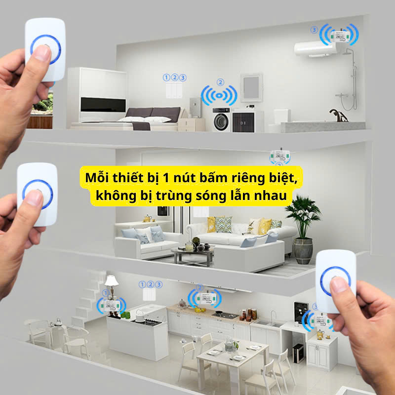 Công Tắc Không Dây Nút Bấm Cầm Tay Dán Tường Tiện Lợi 433mhz Bảo Hành 1 Năm
