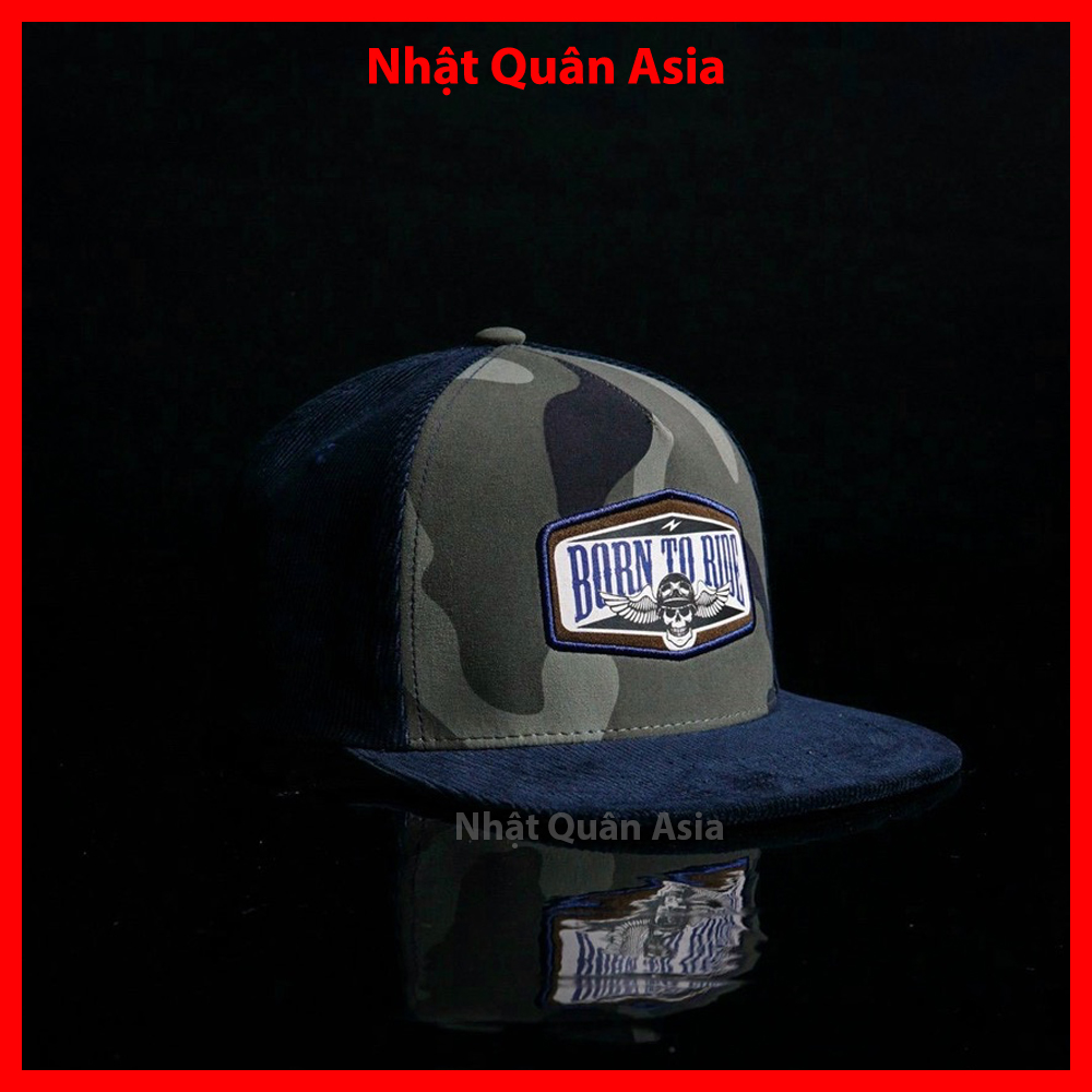 Nón lưỡi trai Born To Ride camo snapback khoá nút bấm cao cấp