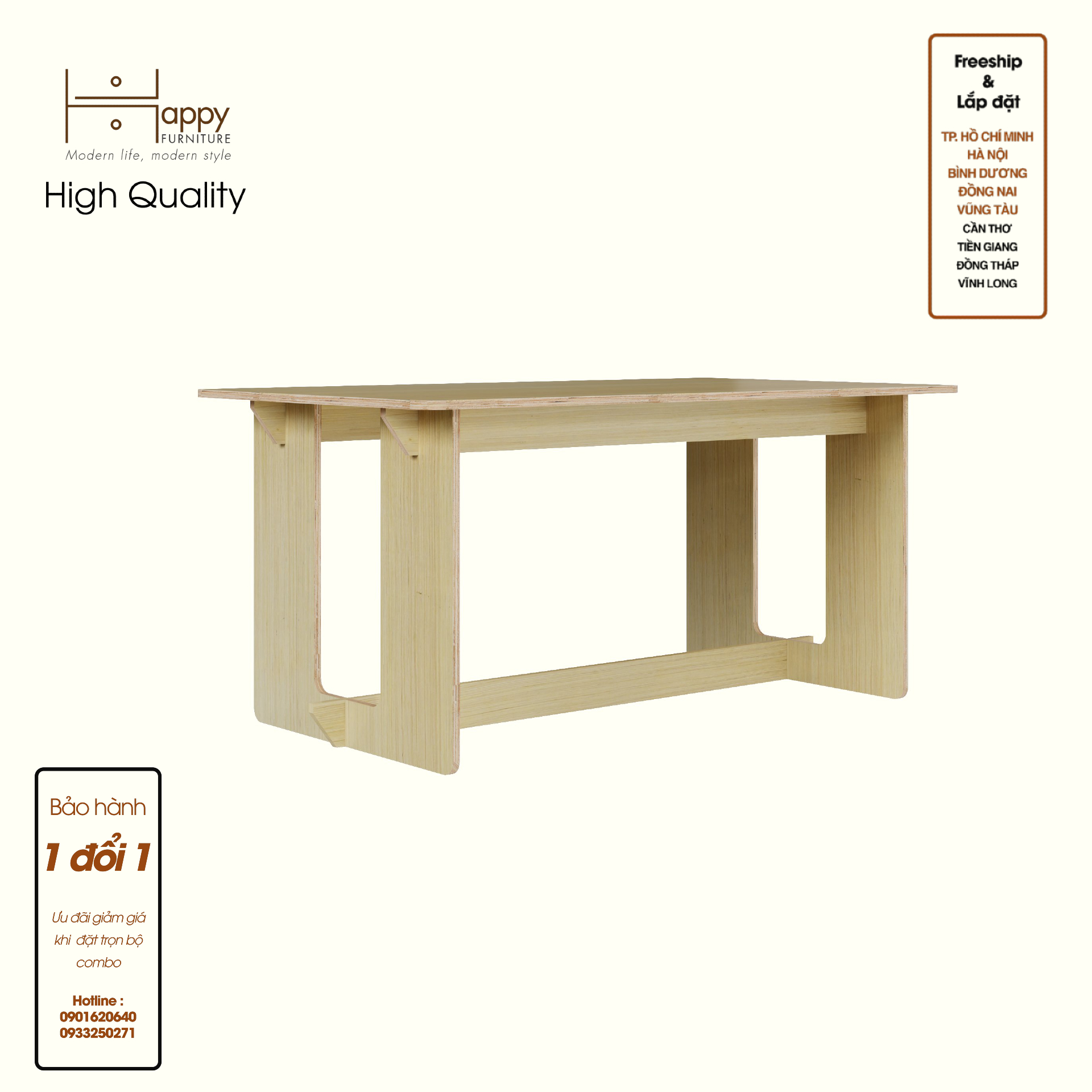 HAPPY FURNITURE , Gỗ tự nhiên , Bàn làm việc gỗ Plywood - AIDAN , BAN_106 , 160cm x 90cm x 75cm DxRxC