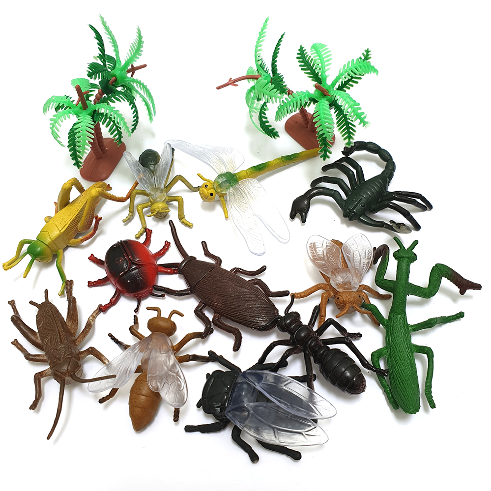 Bộ đồ chơi 12 mô hình côn trùng rừng nhiệt đới A128 mini Wild Insect Animals World đồ chơi thế giới động vật chất liệu an toàn cho trẻ tặng kèm 04 cá vàng sinh động