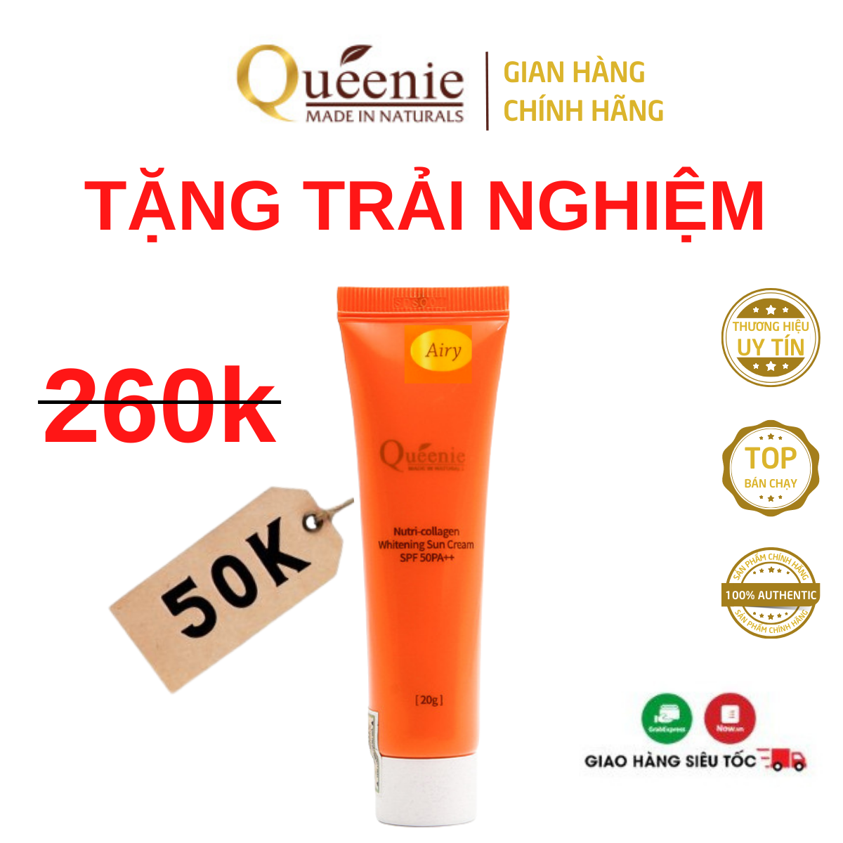 Kem chống nắng Queenie dưỡng trắng, bảo vệ da hoàn hảo 20ml - Mỹ Phẩm Hàn Quốc