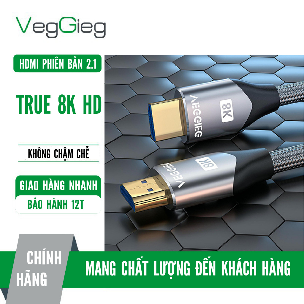 Cáp HDMI VegGieg hỗ trợ xuất hình ảnh độ nét cao chuẩn 8K/60hz, 4k/120hz hàng chính hãng