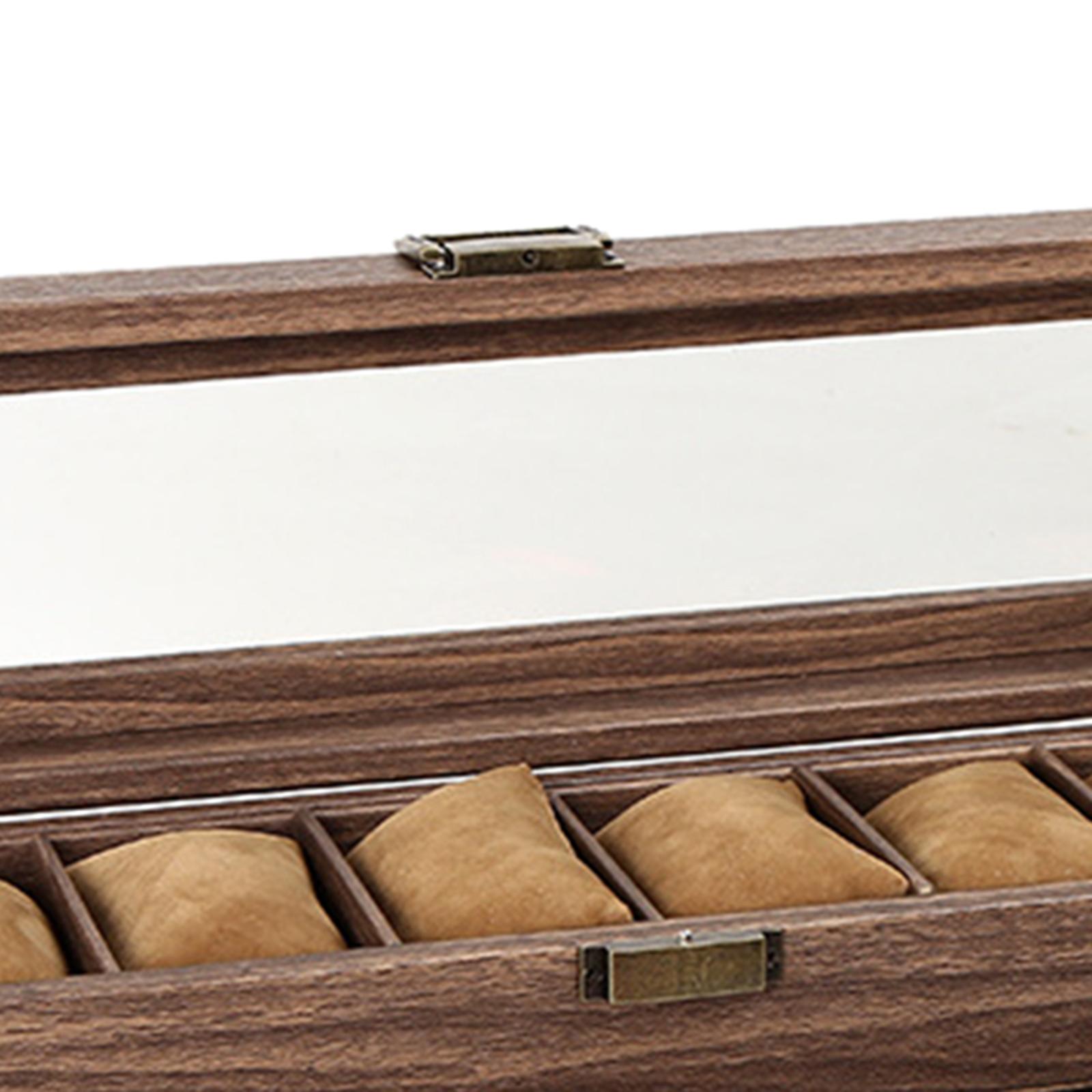 Luxury Wooden Watch Box Men Jewelry Rings Case Organizer Glass Top 6 Grid