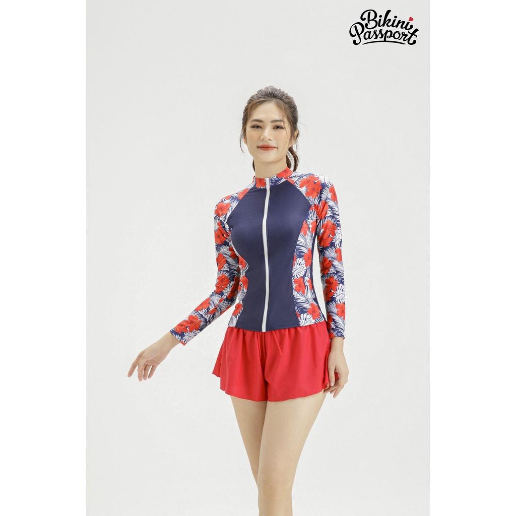 Áo bơi nữ BIKINI PASSPORT kiểu tay dài khóa trước - màu Floral - BS350_FLO
