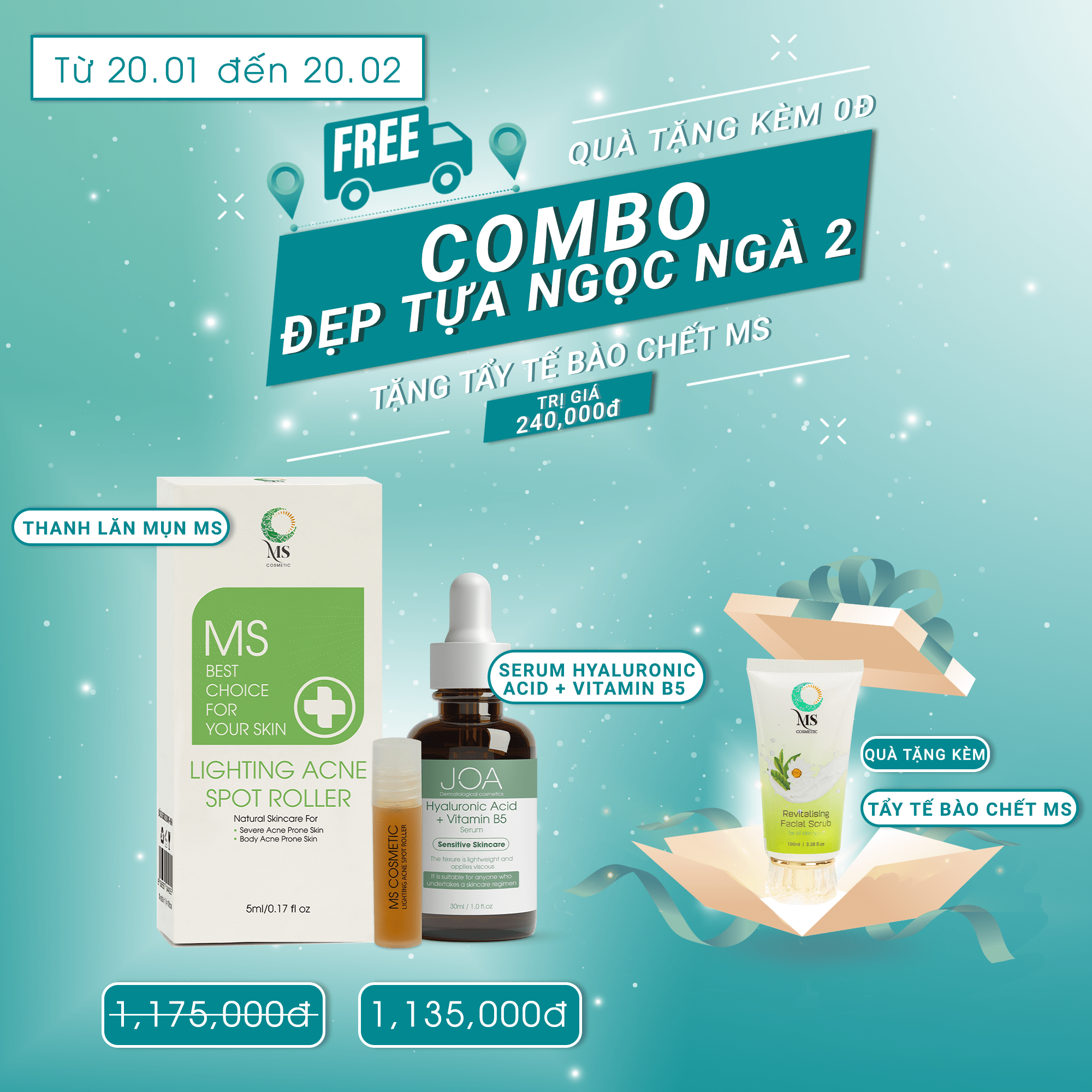 [Combo] 1 Thanh Lăn Mụn MS 5ml + 1 Serum Phục Hồi Da Hyaluronic Acid + Vitamin B5 30ml - JOA GREEN (TẶNG 1 Tẩy Tế Bào Chết MS 100ML) - MỸ PHẨM MS COSMETIC