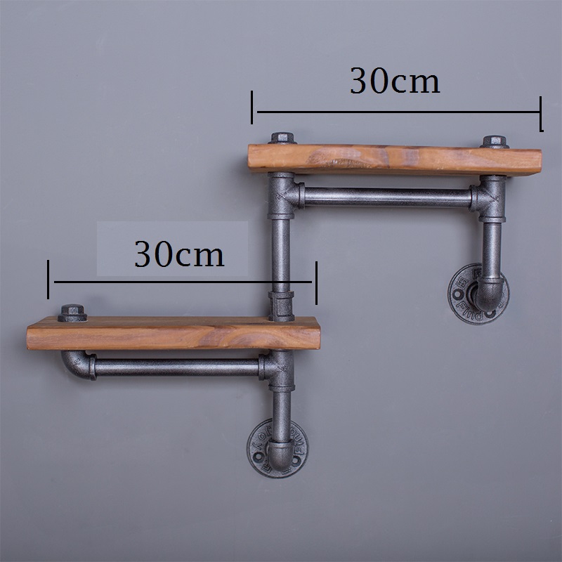 Kệ ống nước kệ sách kệ gỗ treo tường 2 tầng kệ sách decor bằng ống săt bền đẹp trang trí nhà và quán cafe sáng tạo