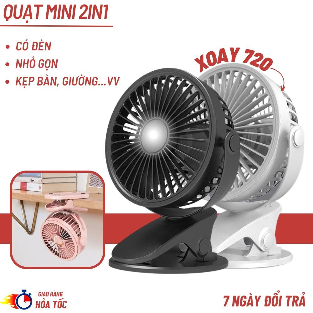 Quạt Tích Điện Để Bàn, Sử Dụng Pin Sạc, Quạt Mini, Kẹp Bàn Chắc Chắn, Xoay 720 Độ