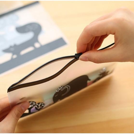 Túi đựng bút trong suốt viền đen có khóa kéo 20,4*13,5 cm - Túi đựng bút động vật dễ thương Duashop