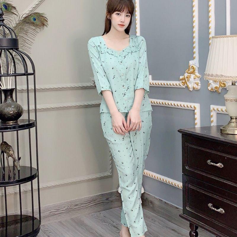 Quần áo mặc nhà cổ pha ren tiểu thư