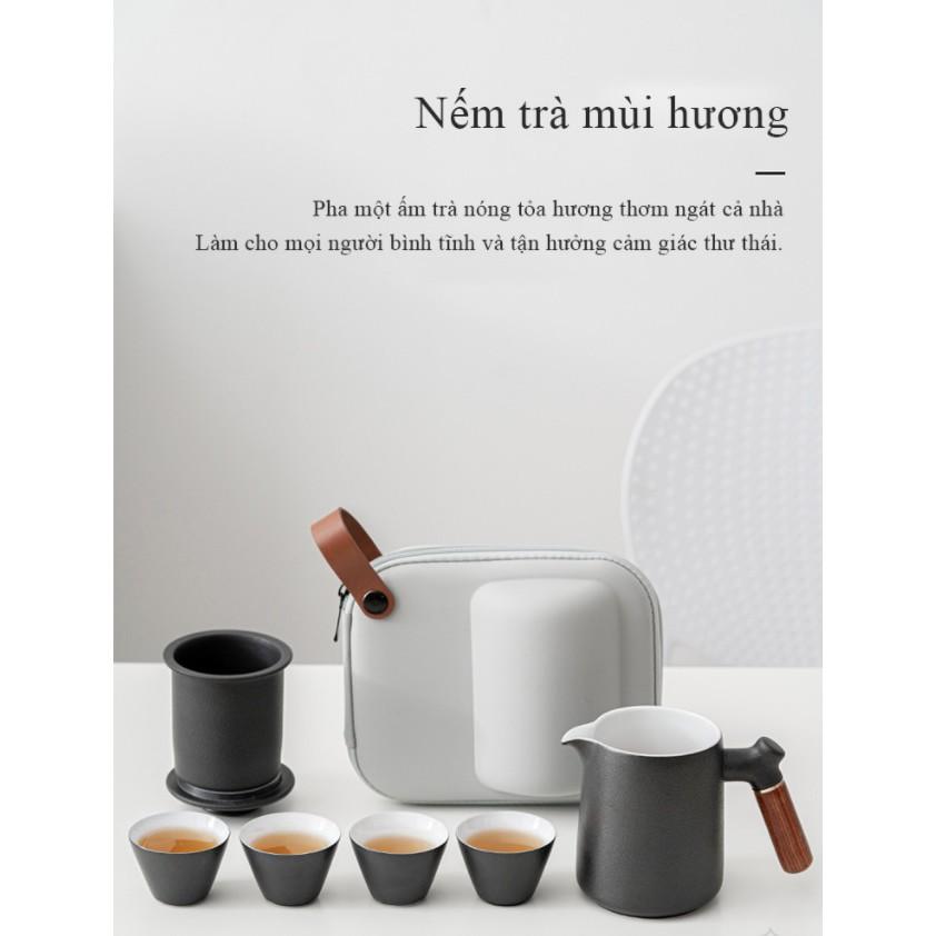 Bộ uống trà đạo tách nước Quick-off Cup gốm sứ Nhật Bản (Black)