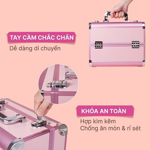 Cốp đựng đồ trang điểm size to 3 tầng, đồ nail, phun xăm 3 tầng size to vừa máy hơ và dụng cụ nail